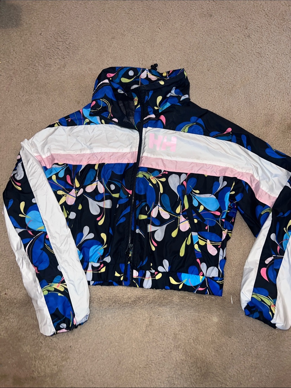 Helly Hansen Navy Floral Print Bomber Jacket with White & Pink Accents
